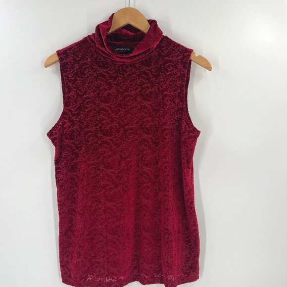 Liz Claiborne Women Size Medium Sleeveless Red Velvet Turtleneck Top - Picture 1 of 8